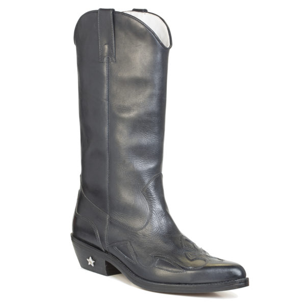 Stivali Country da donna: Stivale alto in pelle vegetale nera con finitura opaca