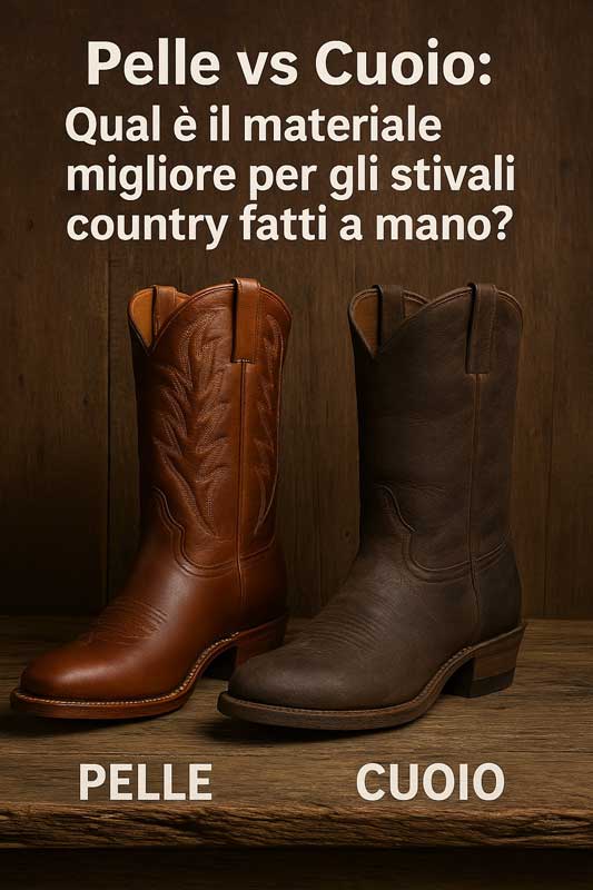 stivali country fatti a mano: il confronto fra uno stivale in pelle e uno in cuoio